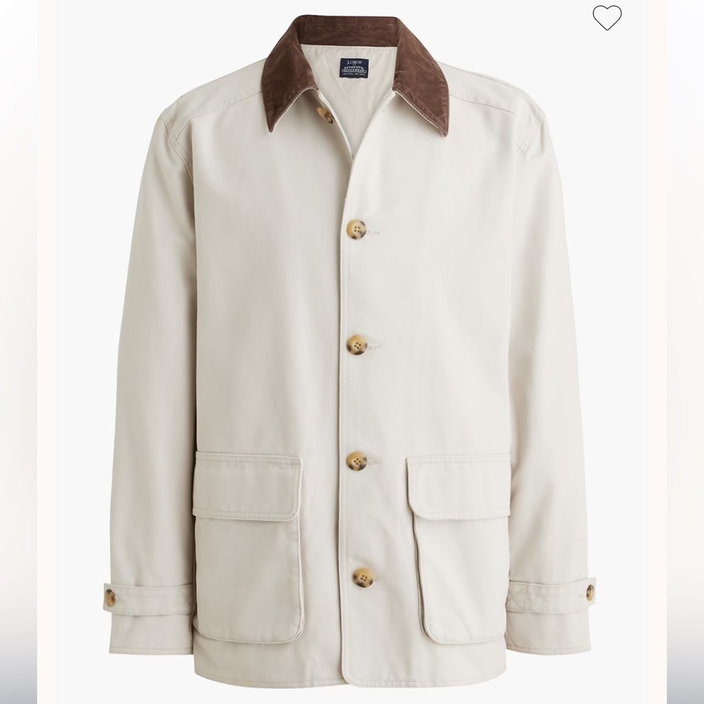 J. Crew Barn Jacket Stone large Cotton CF923 $198 classic brown corduroy collar